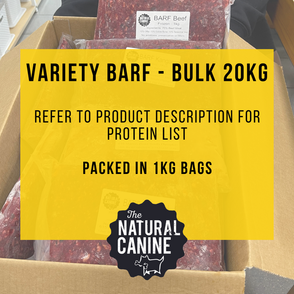 Bulk - BARF Variety Box - 20kg - FROZEN (with) Chicken, Seasonal, Duck and Kangaroo