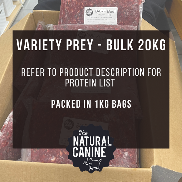 Bulk - Prey Variety Box - 20kg - FROZEN Duck, Kangaroo, Chicken and Beef