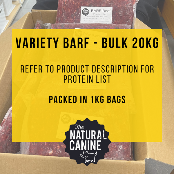 Bulk - BARF Variety Box - 20kg - FROZEN (with) Chicken, Kangaroo, Seasonal & Venison