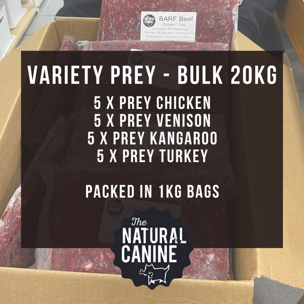 Bulk - Prey Variety Box - 20kg - FROZEN Turkey, Kangaroo, Chicken & Venison