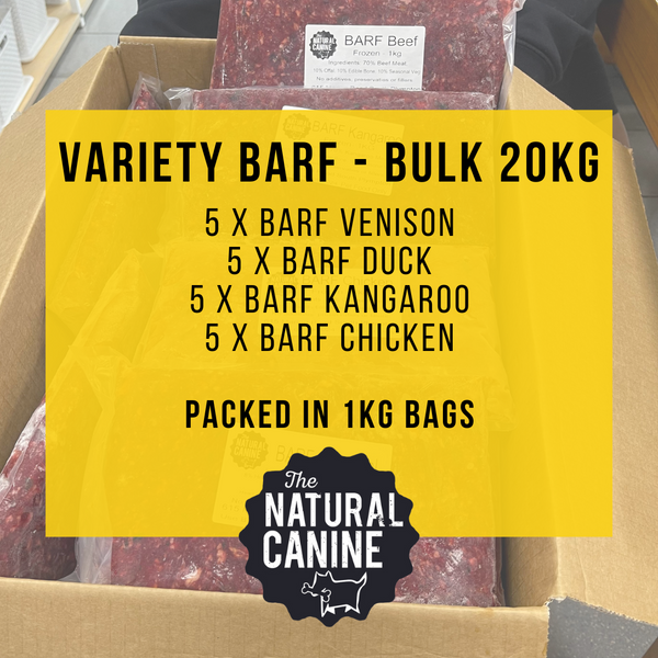 Bulk - BARF Variety Box - 20kg - FROZEN (with) Chicken, Seasonal, Kangaroo & Venison