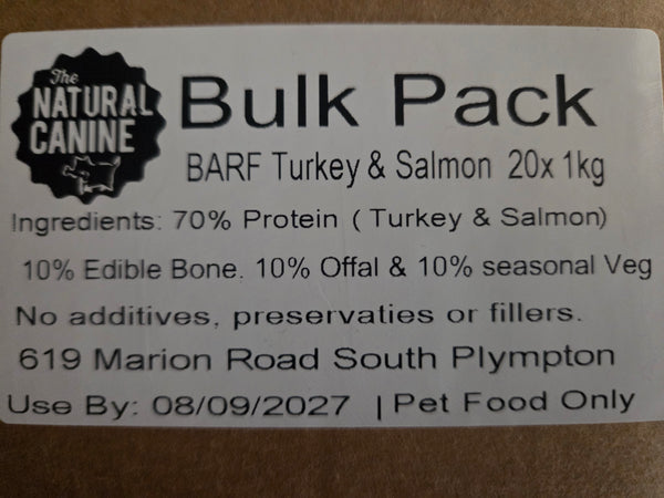 Bulk - Barf Turkey and Wild Caught Salmon - 20kg - FROZEN